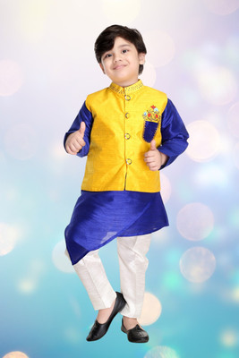 new gen Baby Boys Casual, Festive & Party, Wedding Kurta, Waistcoat and Pyjama Set(Yellow Pack of 1)