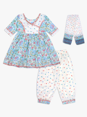 spack jerrow Baby Girls Festive & Party Kurta, Churidar & Dupatta Set(White Pack of 1)