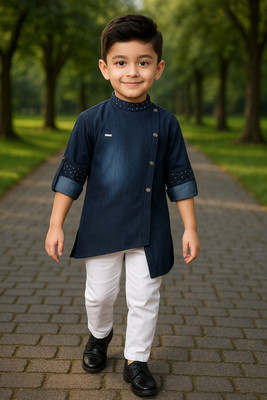 FASHION GRAB Boys Festive & Party Kurta and Pyjama Set(Blue Pack of 1)