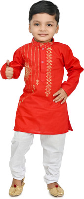 MARCOS Boys Casual Kurta and Pyjama Set(Red Pack of 1)