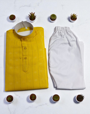Qtsy Boys Festive & Party Kurta and Pyjama Set(Yellow Pack of 1)