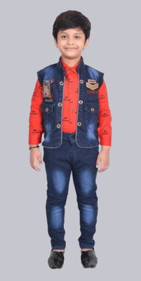 Aashvi garments Boys Party(Festive) Waistcoat Pant, Shirt(RED)