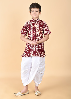 NFC CREATION Boys Festive & Party Kurta and Dhoti Pant Set(Maroon Pack of 1)