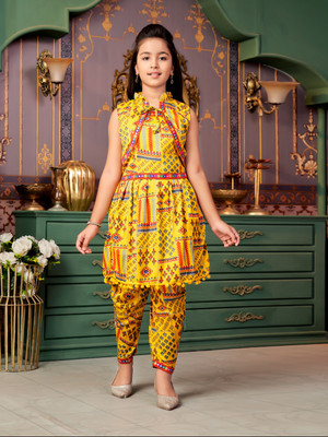Aarika Girls Festive & Party Kurta and Patiala Set(Yellow Pack of 1)