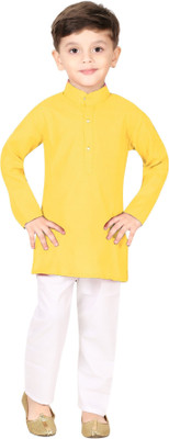 FASHION GRAB Boys Festive & Party Kurta and Pyjama Set(Yellow Pack of 1)