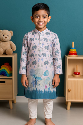 NFC CREATION Boys Festive & Party, Wedding Kurta and Pyjama Set(Light Blue Pack of 1)