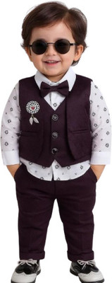 AnishkaFashion Boys Festive & Party, Wedding Shirt, Waistcoat and Pant Set(Purple Pack of 1)