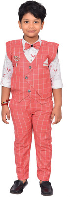 Kidzarea Boys Festive & Party Shirt, Waistcoat and Pant Set(Red Pack of 1)