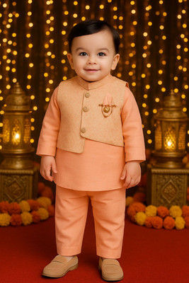 Trendiva Boys Festive & Party Kurta and Pyjama Set(Orange Pack of 1)