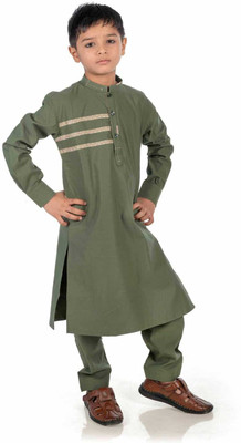 Whitelines Boys Festive & Party Kurta and Pyjama Set(Green Pack of 1)