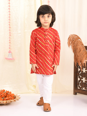 Superminis Boys Festive & Party Kurta and Pyjama Set(Red Pack of 1)