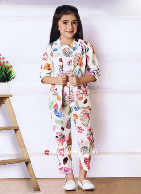 Fashion Galleria Girls Festive & Party Blazer, Shirt and Trouser Set(White Pack of 1)