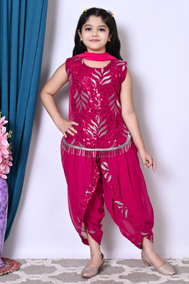 FHKIDS FASHION Baby Girls Festive & Party Kurti, Patiala and Dupatta Set(Pink Pack of 1)