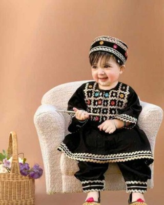 FMSE Baby Girls Festive & Party Kurta and Palazzo Set(Black Pack of 1)