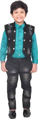 Kidzarea Boys Festive & Party Shirt, Waistcoat and Pant Set(Black Pack of 1)