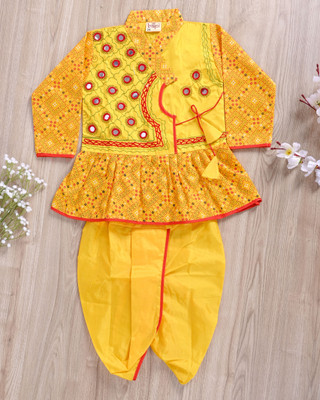 BAPPI FASHION Baby Boys Festive & Party Angarkha and Dhoti Pant(Yellow Pack of 1)