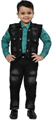 Kidzarea Boys Festive & Party Shirt, Waistcoat and Pant Set(Green Pack of 1)