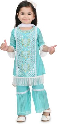 Suhana Kolkata Girls Festive & Party Kurta, Churidar & Dupatta Set(Light Blue Pack of 1)