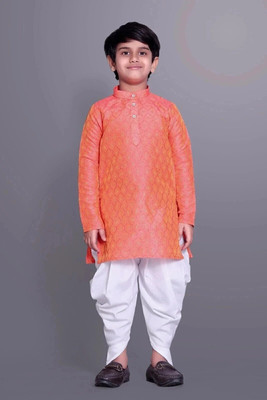 VALAKI Boys Festive & Party, Wedding Kurta and Dhoti Pant Set(Orange Pack of 1)