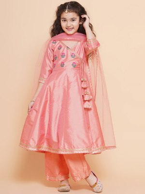 Bitiya By Bhama Girls Festive & Party Kurta and Palazzo Set(Pink Pack of 1)
