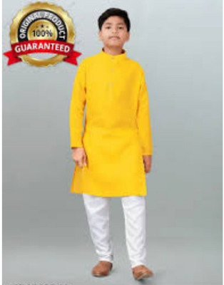 VC FASHION HUB Baby Boys Festive & Party Kurta and Pyjama Set(Yellow Pack of 1)