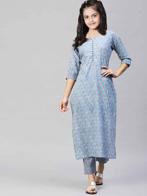 SATVASHIV Girls Festive & Party, Casual Kurta and Pyjama Set(Blue Pack of 1)