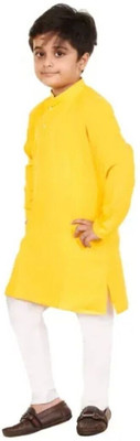 VDC CREATIONS Baby Boys Festive & Party Kurta and Pyjama Set(Yellow Pack of 1)