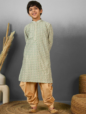 Yk Boys Festive & Party Kurta and Dhoti Pant Set(Green Pack of 1)