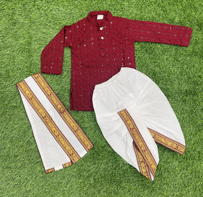 SMARTKIDS PLUS Boys Festive & Party Kurta and Dhoti Pant Set(Maroon Pack of 1)