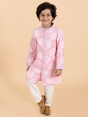 Pspeaches Boys Festive & Party Kurta and Pyjama Set(Pink Pack of 1)