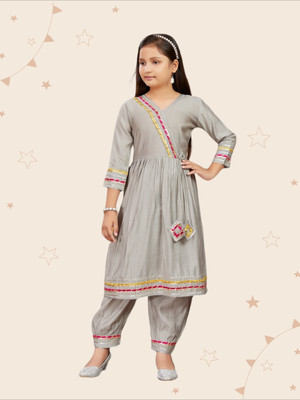 Kidotsav Girls Festive & Party Kurta and Patiala Set(Grey Pack of 1)