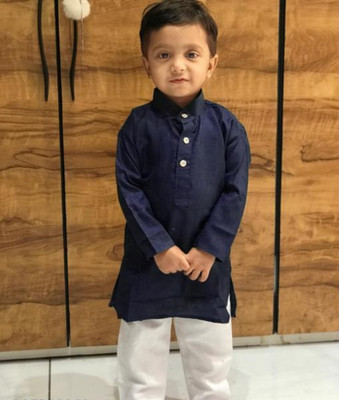 Ganesh Creation GC Boys Festive & Party Kurta and Pyjama Set(Dark Blue Pack of 1)