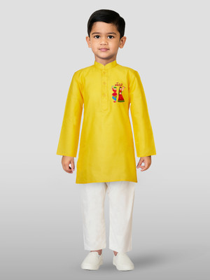jbn CREATION Boys Casual Kurta and Pyjama Set(Yellow Pack of 1)