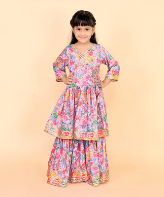 Agnivesha Girls Festive & Party Angarkha and Sharara Set(Pink Pack of 1)