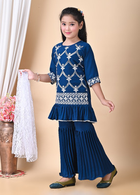 JDresess Embroidered Kurta, Palazzo & Dupatta Set