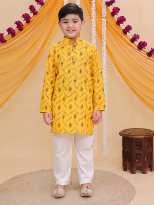 AJ Dezines Boys Festive & Party Kurta and Pyjama Set(Yellow Pack of 1)
