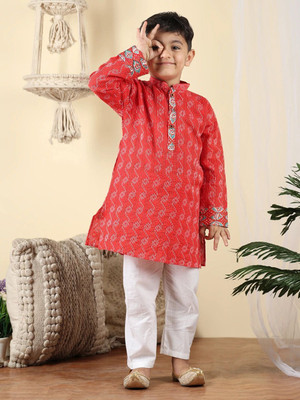 Tasrika Baby Boys Festive & Party, Wedding, Casual Kurta and Trouser Set(Red Pack of 1)