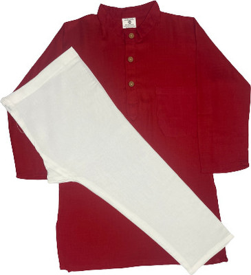 JAIPUR RAJWADA Boys Casual Kurta and Pyjama Set(Maroon Pack of 1)