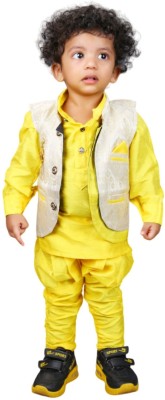 Third Eye Boys Festive & Party Kurta, Waistcoat and Pyjama Set(Yellow Pack of 1)