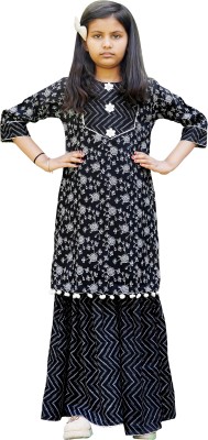 VNSAGAR Girls Casual Kurta and Palazzo Set(Black Pack of 1)