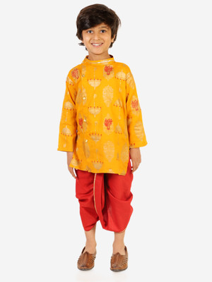 Superminis Boys Festive & Party Dhoti & Kurta Set(Yellow Pack of 1)