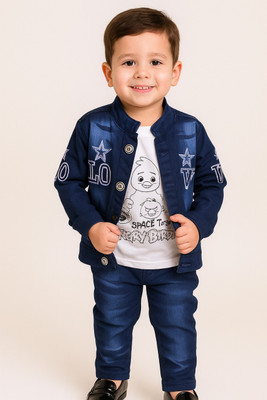 ANSHI COLLECTIONS Boys Festive & Party Shirt, Waistcoat and Pant Set(Blue Pack of 1)