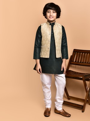 Kidotsav Boys Festive & Party Kurta, Waistcoat and Pyjama Set(Green Pack of 1)