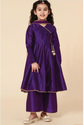 A.T.U.N. Girls Festive & Party Kurta and Palazzo Set(Dark Blue Pack of 1)