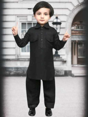 Rania Dresses Boys Casual Pathani Suit Set(Black Pack of 1)