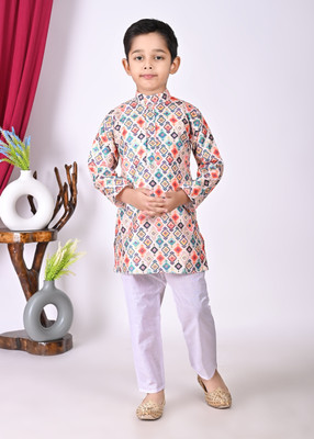 R KAY FASHIONS Baby Boys Festive & Party Kurta and Pyjama Set(White Pack of 1)