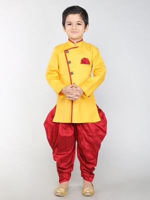 BBS CREATION Boys Festive & Party Angarkha and Dhoti Pant(Yellow Pack of 1)