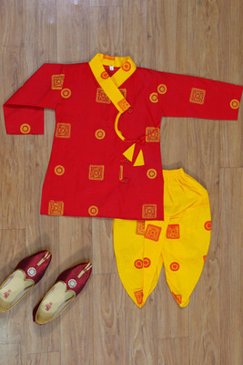 Funnyboo Boys Festive & Party Dhoti & Kurta Set(Red Pack of 1)