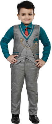 vkreation Baby Boys Festive & Party Shirt & Waistcoat Set(Green Pack of 1)