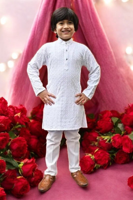 Qtsy Boys Festive & Party Kurta and Pyjama Set(White Pack of 1)